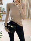 Wenkouban-Thin T Shirt Women Cotton Long Sleeve Top T-Shirts Korean Style Slim Elastic Woman Clothes Tee Shirt Spring Camisetas De Mujer