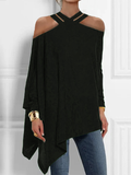 Wenkouban-Christmas Thanksgiving Loose Asymmetric Hollow Solid Color Cold shoulder Blouses&shirts Tops