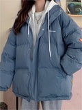 Wenkouban-Vintage Oversize Mock Zweiteilige Puffer Jacke mit Hoodie- Streetwear y2k outfits Fall Outfits Christmas Thanksgiving Gift New Year's Eve