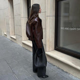 Wenkouban-spring outfits 2025 European and American Autumn and Winter New Style Motorcycle Leather Jackets Fashionable and High-Level Women's Loose Jacke