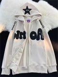 Wenkouban-Oversize Hoodie mit Y2K Flockdruck- Streetwear y2k outfits Fall Outfits Christmas Thanksgiving Gift New Year's Eve