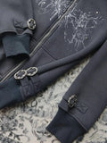 Wenkouban-Y2K Gothic Diamond Printed Fur Collar Zip Hoodie Women Retro Millennium Hot Girl Slim Warm Harajuku Korean Street Casual Hoodie