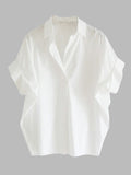 Wenkouban-Christmas Thanksgiving Casual Short Sleeves Loose Solid Color Lapel Collar Blouses&Shirts Tops