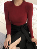 Wenkouban-Thin T Shirt Women Cotton Long Sleeve Top T-Shirts Korean Style Slim Elastic Woman Clothes Tee Shirt Spring Camisetas De Mujer