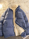Wenkouban-Vintage Solid Color Short Quilted Jacket with High Collar and Zipper Thickened Fleece-lined Cotton Coat Trendy Korean Style Lamb Wool Cotton-padded Casual Jacket Loose Fit For Men Winter- Streetwear y2k outfits