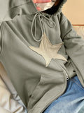 Wenkouban-Fall Outfits -Vintage baggy hoodie with star patch and zipper- Streetwear y2k outfits Fall Outfits Christmas Thanksgiving Gift New Year's Eve