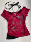 Wenkouban-American Strappy Letter Print T-shirt Women Retro Streetwear Hot Girl Slim Fit Millennial Fashion Street Trend Casual Y2K Top