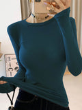 Wenkouban-Thin T Shirt Women Cotton Long Sleeve Top T-Shirts Korean Style Slim Elastic Woman Clothes Tee Shirt Spring Camisetas De Mujer