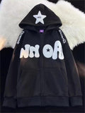 Wenkouban-Oversize Hoodie mit Y2K Flockdruck- Streetwear y2k outfits Fall Outfits Christmas Thanksgiving Gift New Year's Eve