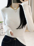 Wenkouban-Thin T Shirt Women Cotton Long Sleeve Top T-Shirts Korean Style Slim Elastic Woman Clothes Tee Shirt Spring Camisetas De Mujer