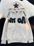 Wenkouban-Oversize Hoodie mit Y2K Flockdruck- Streetwear y2k outfits Fall Outfits Christmas Thanksgiving Gift New Year's Eve