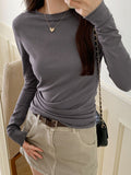 Wenkouban-2024 Spring Autumn T shirt Women Tops Solid Slim Fit Long Sleeve O Neck Tshirts Female Casual Streetwear High Quality Base Tees