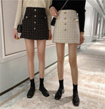 Wenkouban Plaid Tweed Skirts Office Lady High Waist Mini Skirt Woolen Clubwear Vintage Buttons Black White Zipper Shorts Skirt