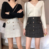 Wenkouban Plaid Tweed Skirts Office Lady High Waist Mini Skirt Woolen Clubwear Vintage Buttons Black White Zipper Shorts Skirt