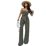 birthday outfit Style Ins Women's Solid Color Fashion Suit Sexy Wrapped Chest Irregular Bellyband Trousers Casual Suit