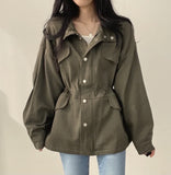 2024 fall fashion trends Chic Autumn Retro New Loose Fake Pocket Design Drawstring Waist Tight Tooling Windbreaker All-Matching Coat for Women