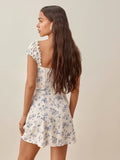 dress Summer New Arrival Vintage Floral Print Slim-Fit Chest Bow Short Skirt for Women