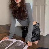 Fall Street Style Korean Style Pumpkin Orange Hooded V-neck Knitted Bottoming Shirt Spring and Autumn Wear Thin Sweater Slim Short Top