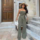 birthday outfit Style Ins Women's Solid Color Fashion Suit Sexy Wrapped Chest Irregular Bellyband Trousers Casual Suit