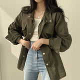 2024 fall fashion trends Chic Autumn Retro New Loose Fake Pocket Design Drawstring Waist Tight Tooling Windbreaker All-Matching Coat for Women
