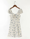 dress Summer New Arrival Vintage Floral Print Slim-Fit Chest Bow Short Skirt for Women