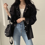 2024 fall fashion trends Chic Autumn Retro New Loose Fake Pocket Design Drawstring Waist Tight Tooling Windbreaker All-Matching Coat for Women