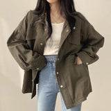 2024 fall fashion trends Chic Autumn Retro New Loose Fake Pocket Design Drawstring Waist Tight Tooling Windbreaker All-Matching Coat for Women