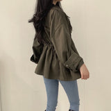 2024 fall fashion trends Chic Autumn Retro New Loose Fake Pocket Design Drawstring Waist Tight Tooling Windbreaker All-Matching Coat for Women