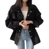 2024 fall fashion trends Chic Autumn Retro New Loose Fake Pocket Design Drawstring Waist Tight Tooling Windbreaker All-Matching Coat for Women