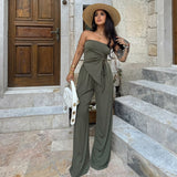 birthday outfit Style Ins Women's Solid Color Fashion Suit Sexy Wrapped Chest Irregular Bellyband Trousers Casual Suit