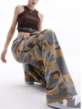 Wenkouban Loose Splashed Ink Speaker Camouflage Pants Trendy Hip-hop Vintage Versatile Work Clothes Pants Wide Leg Pants Women's Jeans