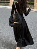 Wenkouban-Christmas Outfit New Year's Eve Dress party look inspos Vintage Knitted Midi Party Dresses for Women Fashion New Casual Hollow Out Black Dresses Autumn Winter Female Elegant Robe