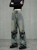 Wenkouban High Street Niche Design Wide Leg Washed Jeans For Men And Women, Straight Tube Loose Fitting Retro Pants, Trendy Women's Jeans