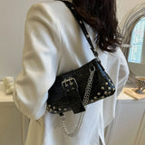 Wenkouban-Women Fashion Shoulder Bag Gothic Ladies Bag Cool Style Trendy Rock Girls Handbag Y2K Rivet Chain for Travel Vacation Daily