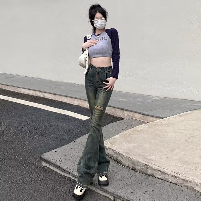 Wenkouban Micro Flared Pants, Spring And Autumn Pants, High Waisted Jeans, Minimalist New Style, Fashionable Harajuku Women's Trend