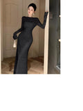 Wenkouban-Christmas Outfit New Year's Eve Dress party look inspos Vintage Sexy Lace Bodycon Midi Dresses for Women 2024 Autumn New Elegant Evening Party Prom Solid Long Sleeve Female Clothes New