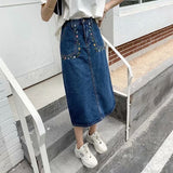 Wenkouban 2023 New Denim Skirt Women's Spring And Autumn Design Sense Mid-length High Waist Large Size Slim Embroidered Long Skirt