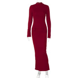 Wenkouban Half Turtleneck Long Sleeves Maxi Dress Fashion Office Lady Clothing Back Slit Gown Dress Female Solid Streetwear Autumn