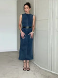 Wenkouban 2024 Summer Denim Blue Slim Dress Women Fashion High Waist Sleeveless Bodycon Dresses Lady Denims Street Style Robes Vestidos