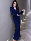 Wenkouban-Christmas Outfit New Year's Eve Dress party look inspos Sexy V-Neck Womens Dresses Elegant Long Sleeves Bodycon Mermaid Evening Party Long Dress Autumn Fashion Vestidos Female Clothing
