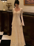 Wenkouban-Christmas Outfit New Year's Eve Dress party look inspos New Autumn Elegant Party Dresses For Women Vintage Solid A-Line Slim Lace Long Sleeve Vestidos Female Prom Robe Mujer Casual