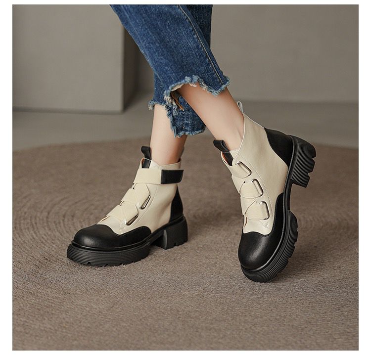 Wenkouban Winter Women Platform Ankle Chelsea Boots New Mid Heels Shoes Chunky Motorcycle Boots Party Designer Gladiator Pumps