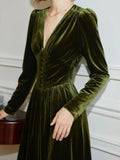 Wenkouban-Christmas Outfit New Year's Eve Dress party look inspos Fashion New Women Elegant Velvet Midi Party Dresses Vintage A-Line Solid Autumn Casual Robe Female Chic Prom Vestidos Clothings