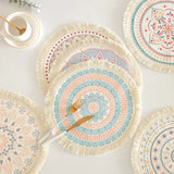Wenkouban Bohemian Round Placemats Simple Handwoven Jute Placemats Coasters Vintage Cotton Linen Mats Vase Mats Kitchen Accessories