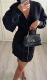 Wenkouban Autumn Women Black Bodycone Slim Mini Dresses 2024 New Ins Solid Single Breasted V Neck Short Dress Lady Party Club Vestidos