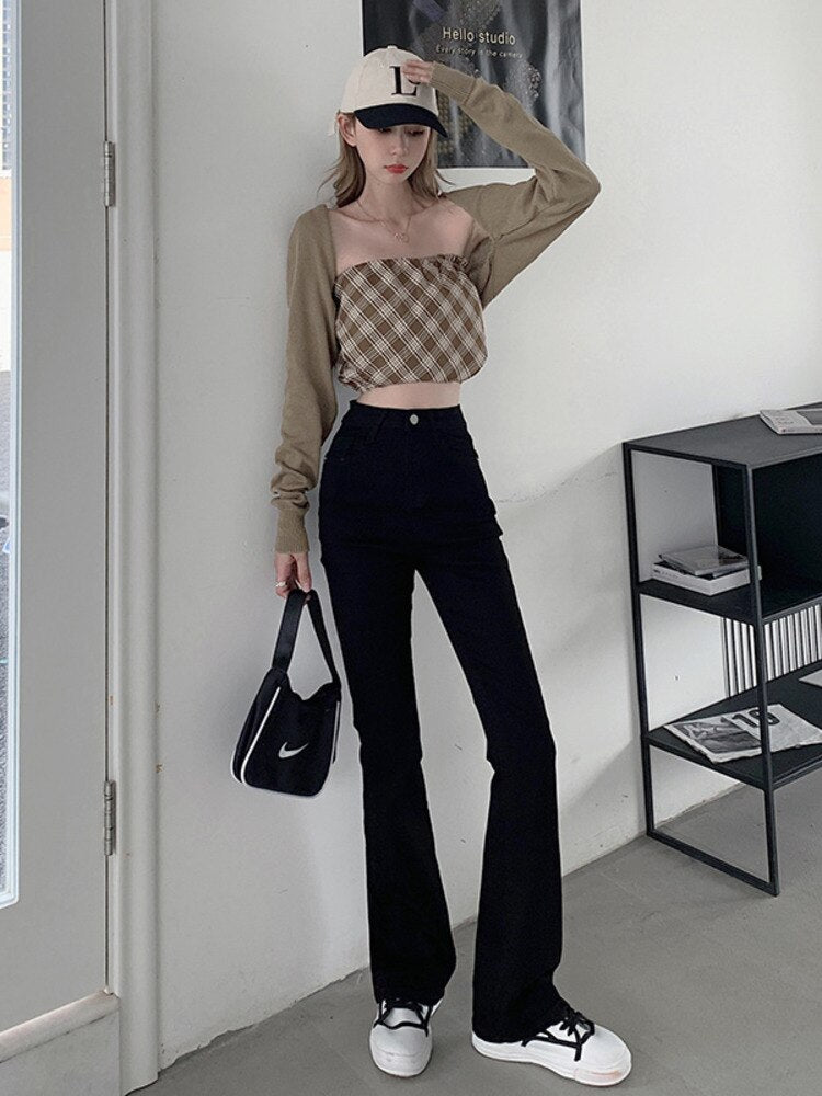 Wenkouban High-waisted Stretch Tail Flared Jeans Women's Autumn And Winter Slim Straight Tube Lengthened Drape Floor Mopping Pants