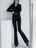 Wenkouban split jeans women's spring and autumn new high-waisted slim fit slim wide-legged micro-flare mopping pants trendy ins