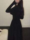Wenkouban-Christmas Outfit New Year's Eve Dress party look inspos Vintage Knitted Midi Party Dresses for Women Fashion New Casual Hollow Out Black Dresses Autumn Winter Female Elegant Robe