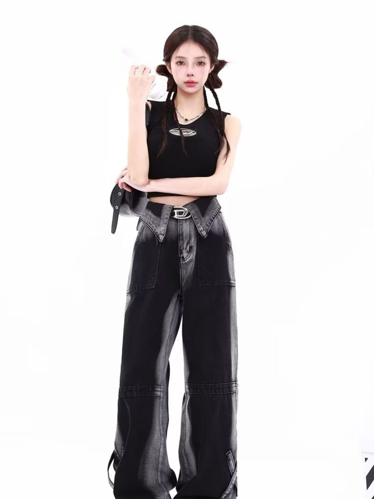 Wenkouban Vintage Harajuku Jeans Women Clothes For Teenagers Y2k Women's Slacks Fashion Aesthetic Clothing Autumn New Products Baggy Pants