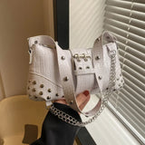 Wenkouban-Women Fashion Shoulder Bag Gothic Ladies Bag Cool Style Trendy Rock Girls Handbag Y2K Rivet Chain for Travel Vacation Daily